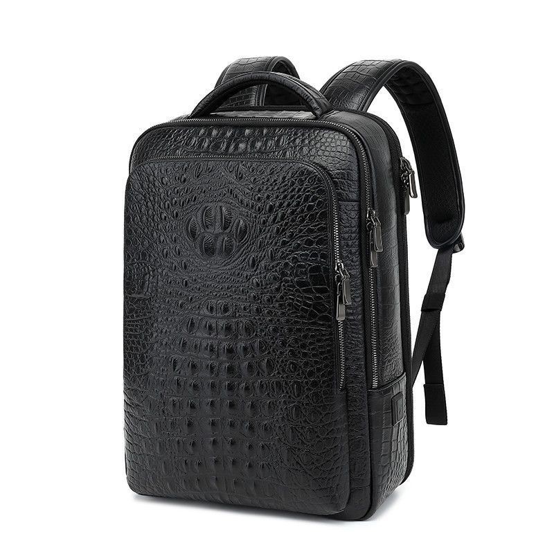 Crocodile Pattern Genuine Leather Backpack Men's Business Commuter Computer Backpack 51.9cm Computer Bag Work Business Trip Water-Repellent School Bag Computer Backpack Laptop Computer Bag