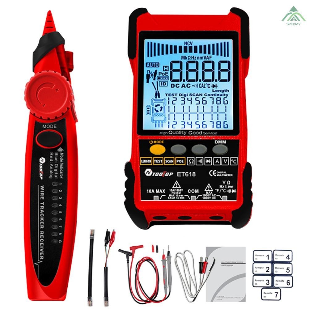 Handheld Portable 2in1 Network Cable Tester Multimeter LCD Display with Backlight Analogs Digital Search POE Test Cable Pairing Sensitivity Adjustable Network Cable Length Short Op