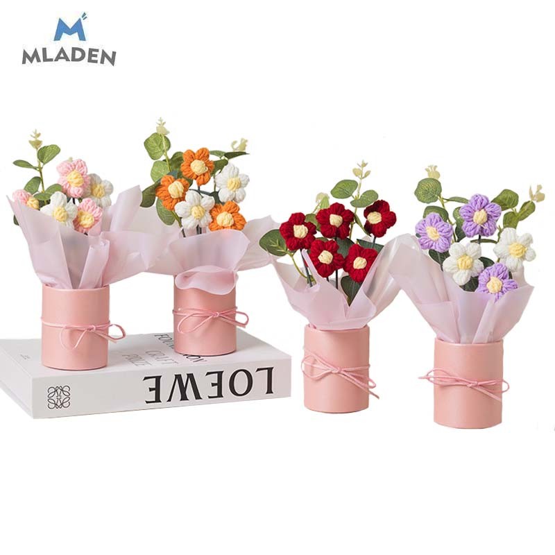 MLADEN DIY Knitted Bouquet Colorful Handmade Flowers Romantic Ornaments Home Decor Gift