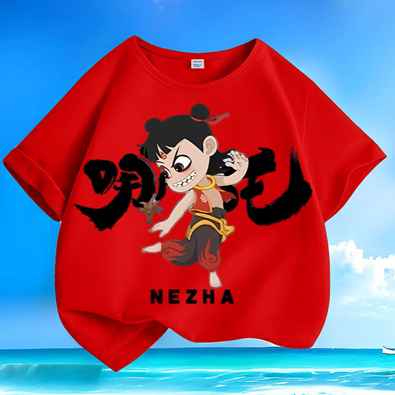 Ready Stock 哪吒之魔童闹海 kids T-shirt Ne Zha Pure Cotton Loose Fit Short Sleeve Print Tshirt #33