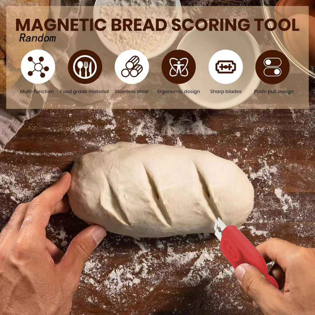 RAN Bread Scoring Tool Easy Blade Replacement Bread Knife Easy-to-use Bread Cutter for Sourdough Baking Ergonomic Grip with 5 Razor Blades Magnetic Dough Scoring Tool Bread