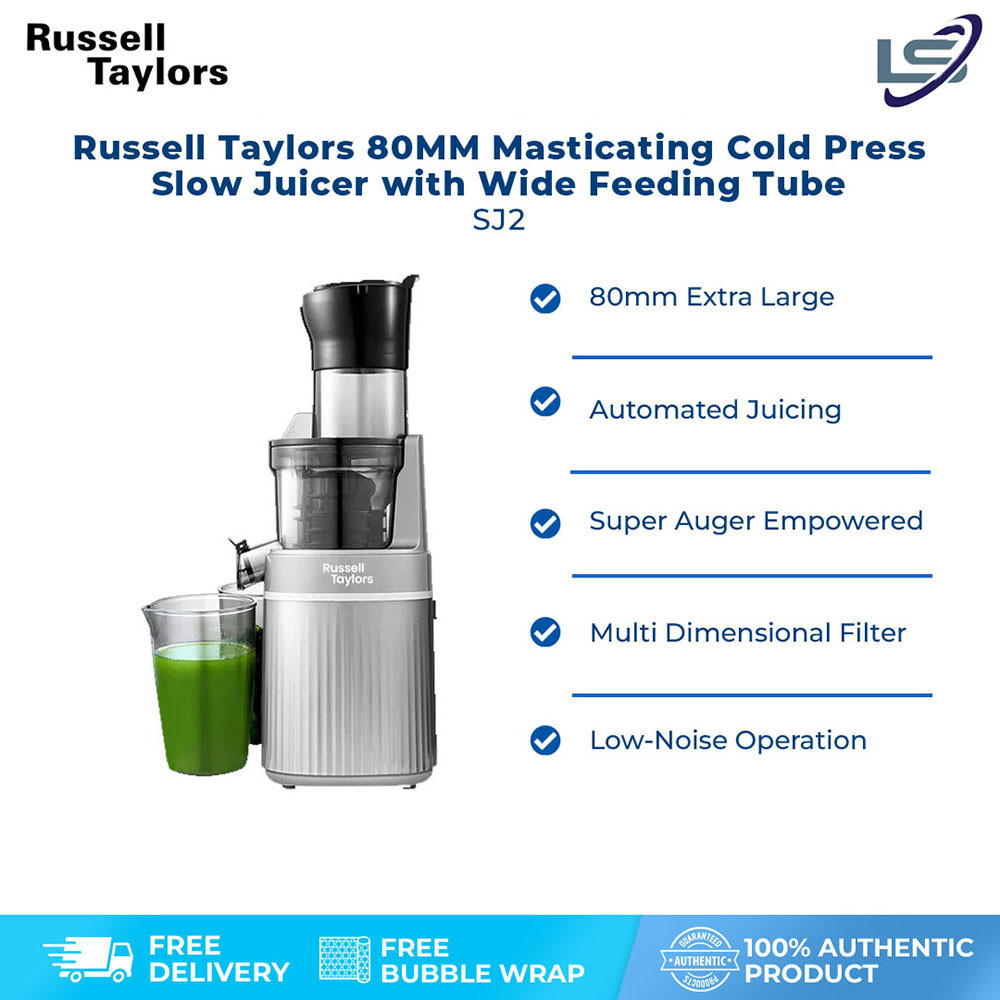 Russell Taylors 80MM Masticating Cold Press Slow Juicer with Wide Feeding Tube SJ2 | 200W | Super Filter | Easy to Clean