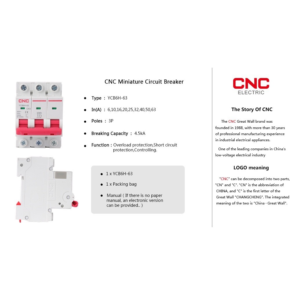 Premium Have CNC YCB6H-63 1P/2P/3P Miniature Circuit Breaker MCB Din Rail Mount Breaking Capacity 6A/10A/16A/20A/25A/... - Image 3