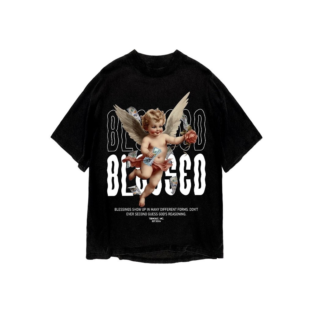 New men's and women's unisex printed t-shirt teeholic cotton high quality retro style y2k angel dolla black and white THS091223_