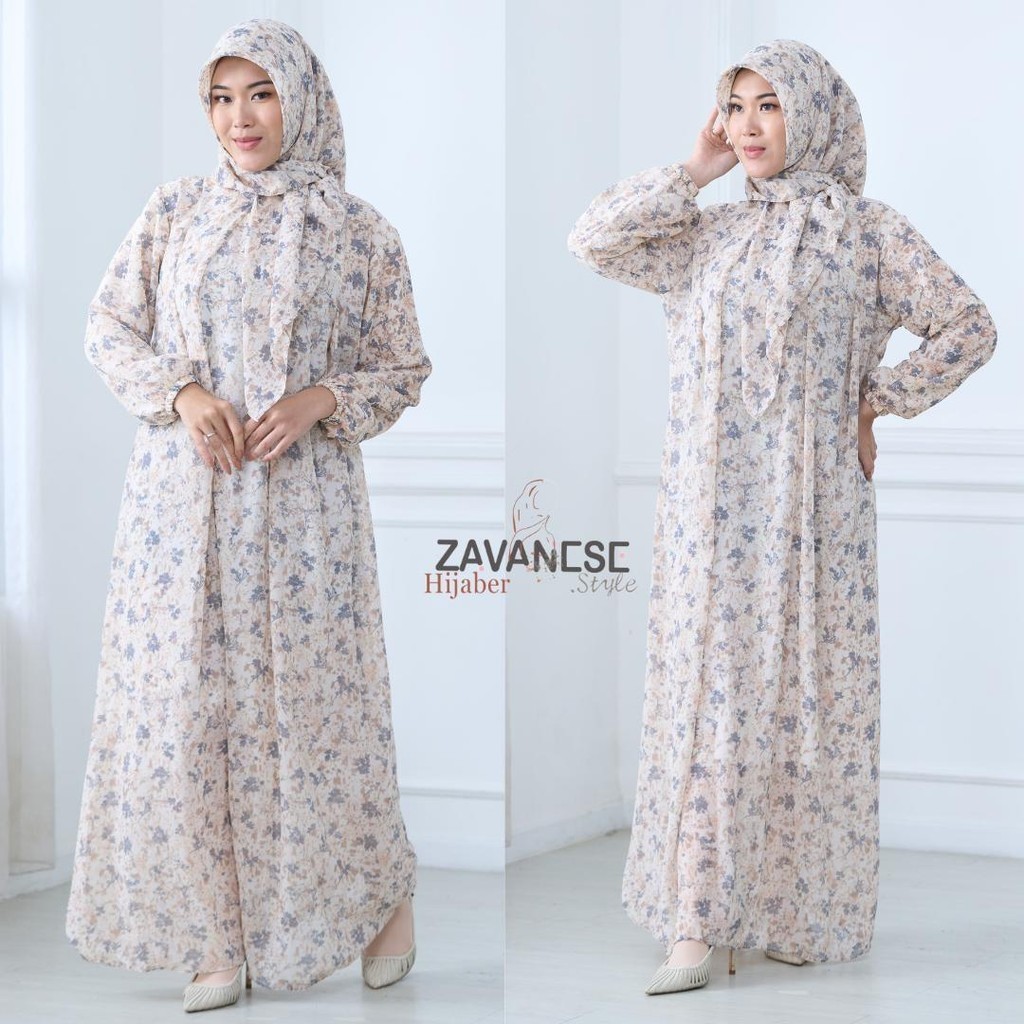 Zavanese Aisyah Gamis Set Hijab Brocade Babydoll Muslim Dress Women Ramadan Season Dress Syari