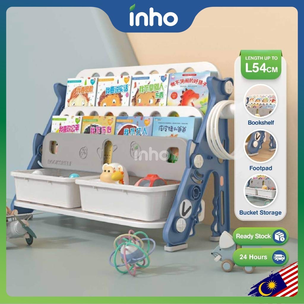 INHO L54cm Shark Design Children Storage Toy Rack Bins Child Utility Bookshelf Storage