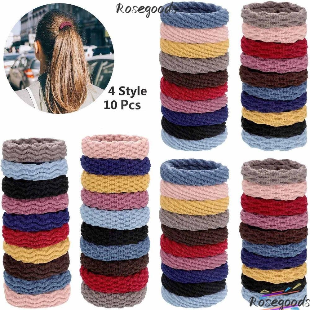 ROSEGOODS 10Pcs Rubber Bands, Elastic Thick Hair Rope, Headwear Hair Ties Scrunchie Hair Accessories Ponytail Holder Girls