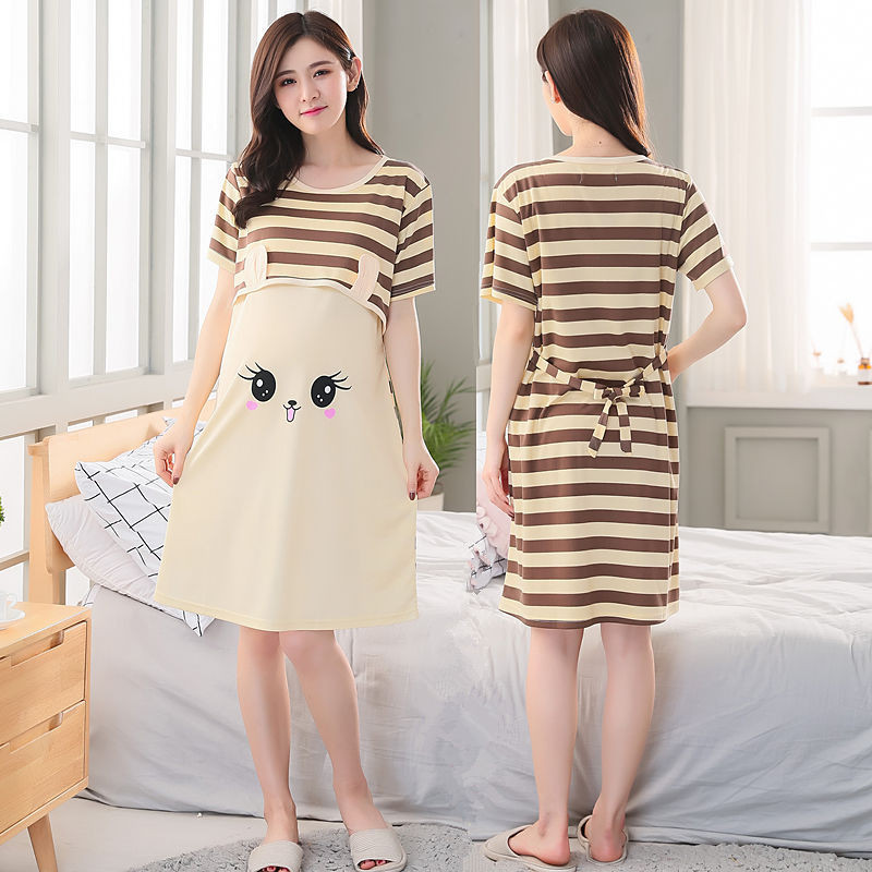 Maternity Nursing Dress Confinement Clothes Maternity Half Sleeve Spring Summer Postpartum Nursing Pajamas Light Comfortable Home Korean Version Fashion Nightdress