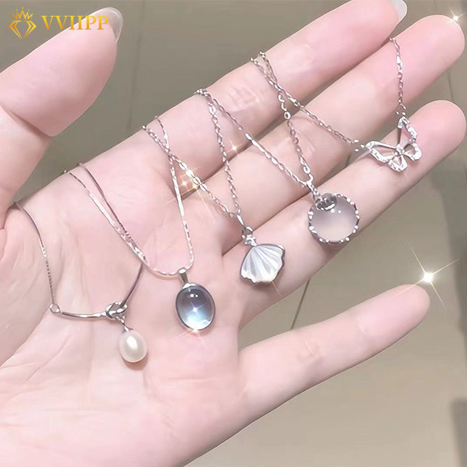 Simple Shell Pearl Necklaces for Woman Elegant Crystal Choker Chain Pendant Accessories Jewelry