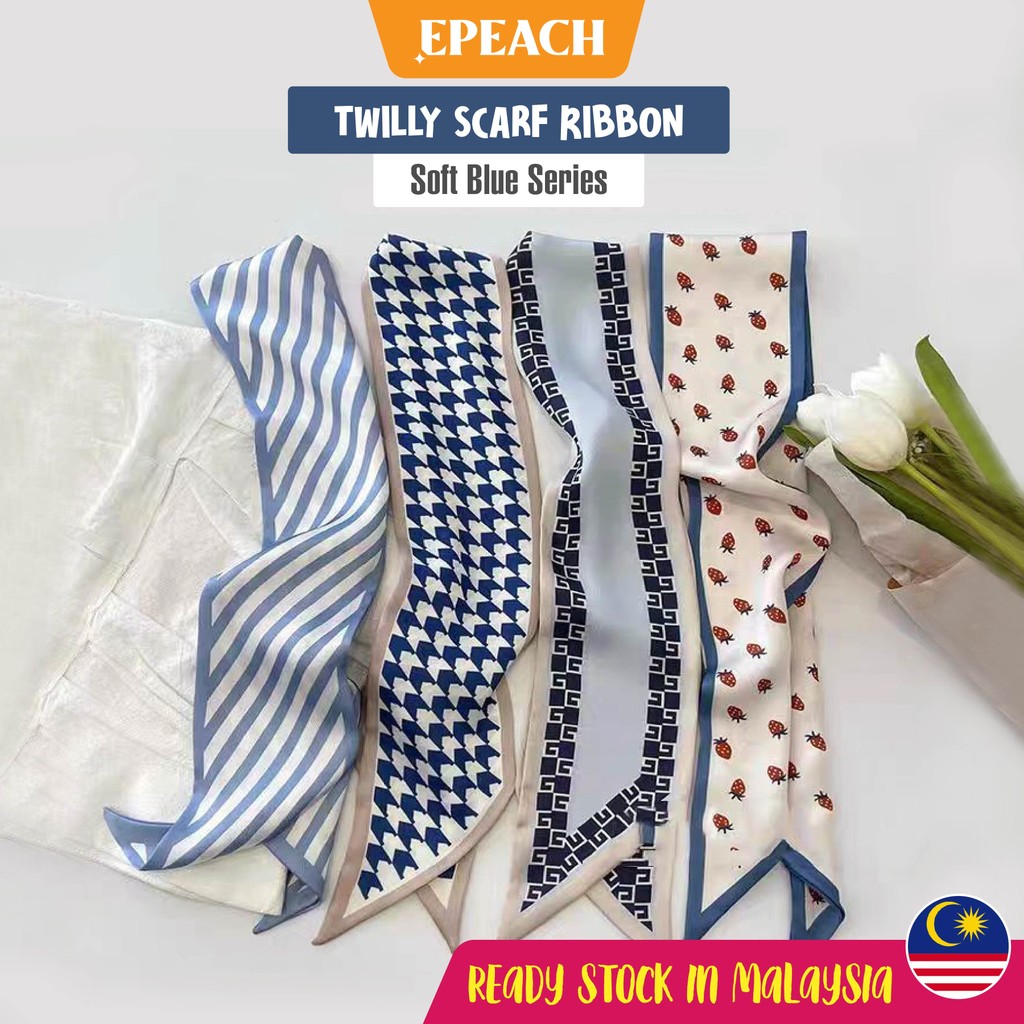 epeach Twilly Scarf Blue Ribbon Bag Tied Handle Neck Bow | Handbag DIY Accessories Jute Bag Deco Fashion Scarf