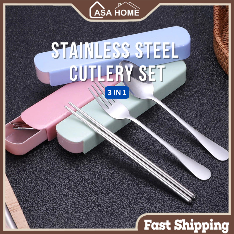 Stainless Steel Travel Portable Tableware Dinnerware Spoon Fork Chopstick Set Cutlery Set