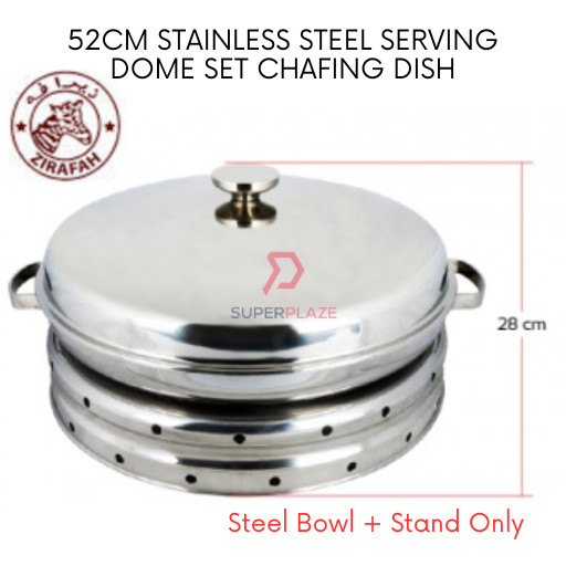 52cm Steel Bowl plus Stand Only Ceramic Stainless Steel Serving Chafing Dish Ceramic Insert Party Dome Set