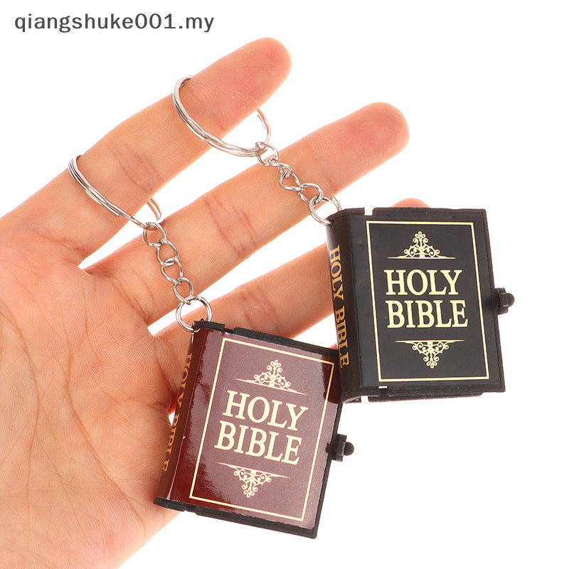 { MY Fashion } Mini Bible Keychain Book Pendant Key Chain Car Key School Bag Decoration Accessories English Cross Religious Keyring .