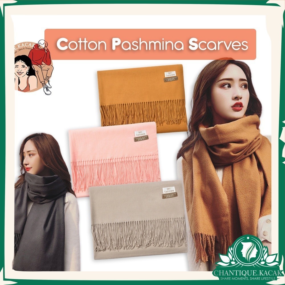 CK Cashmere Women Scarf High Quality Pashmina Scarves Fashion Warm Solid Colour Muslimah Shawl Tudung Selendang 羊绒围巾女纯色