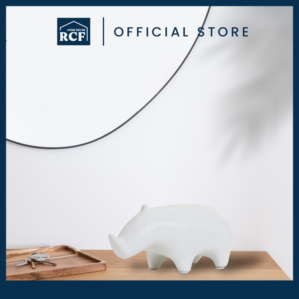 RCF Minimalist Ceramic Rhino Figurine Elegant Sculpture Decor for Living Room | Seramik Hiasan Minimalis Elegan