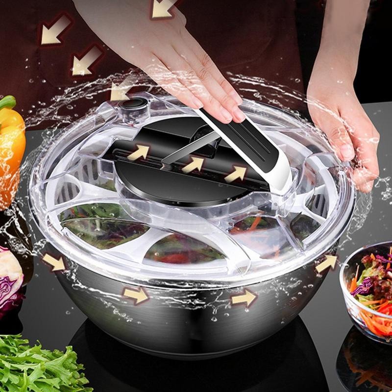 Salad Spinner Dehydrator Double Layer Rotating Vegetable Dehydrator Stainless Steel Fruit Drain Dryer Basket 