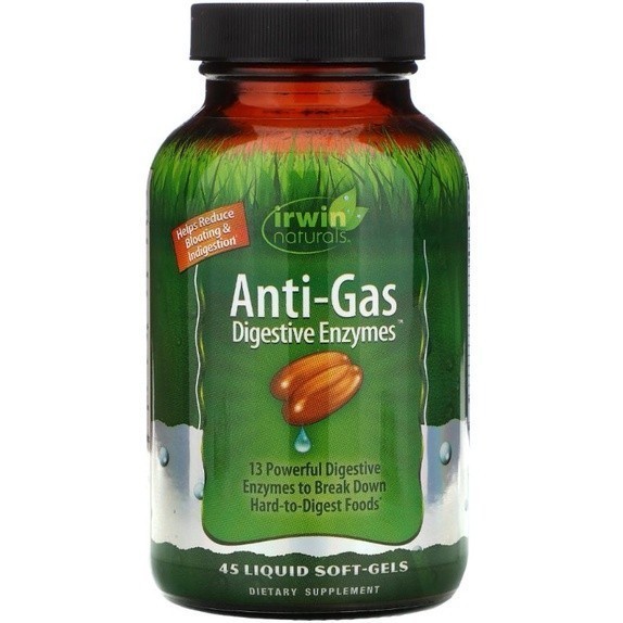 Irwin Naturals, Anti-Gas Digestive Enzymes, 45 Liquid Soft-Gels