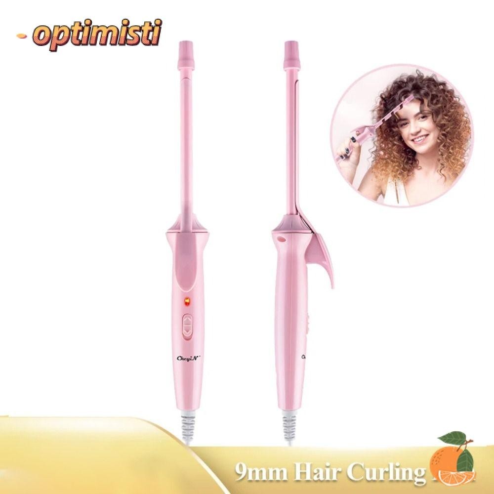 OPTIMISTI Mini Hair Curling Iron, Professional Electric 9mm Curler Wand, Superfine Ceramic Curly Tongs Salon Styling Tool