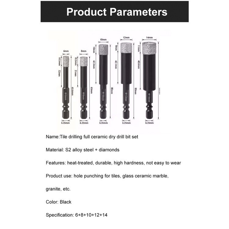 Heavy Tool 【Hot Sale】Ceramic Tile Hole Saw Kit Carbide Tipped Drill Bit Set Drilling Natural Stone Granite Slate ... - Image 3