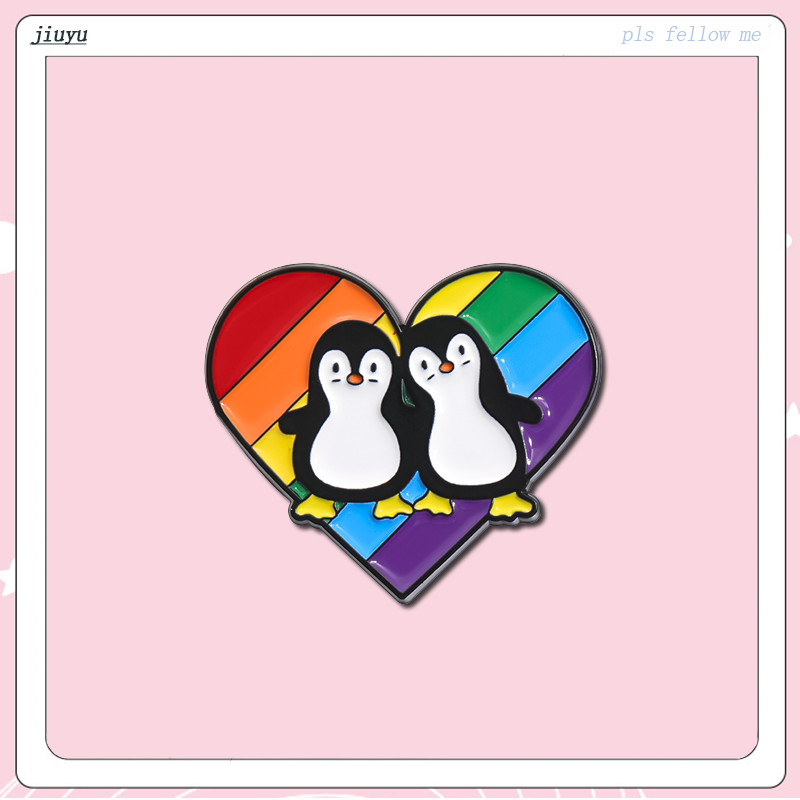 Pride Penguin Pin Brooch Rainbow Heart-shaped Badge Brooch Cartoon Animal Penguin Metal Lapel Pin Jewelry Accessory Gifts