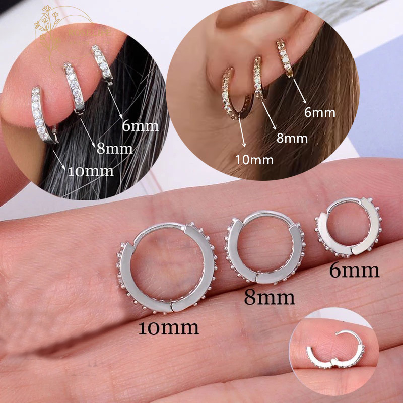 Roselife Classical 6mm/8mm/10mm S925 Silver Crystal Round Hoop Earrings for Women Girls Daily Wear Hypoallergenic Ear Jewelry Accessories