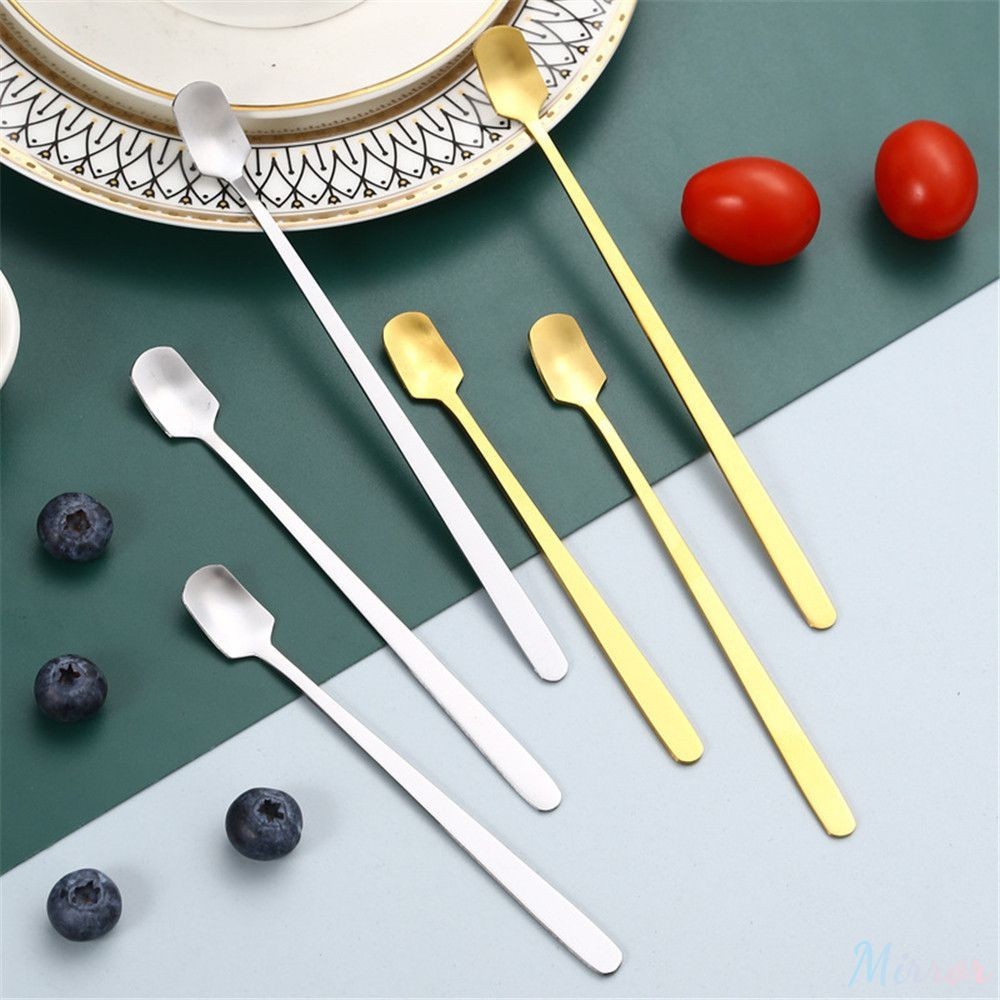 ♕ Stainless Steel Coffee Spoon Square Head Spoon Gold Long Handle Stirring Spoon Creative Mug Spoon Dessert Spoon