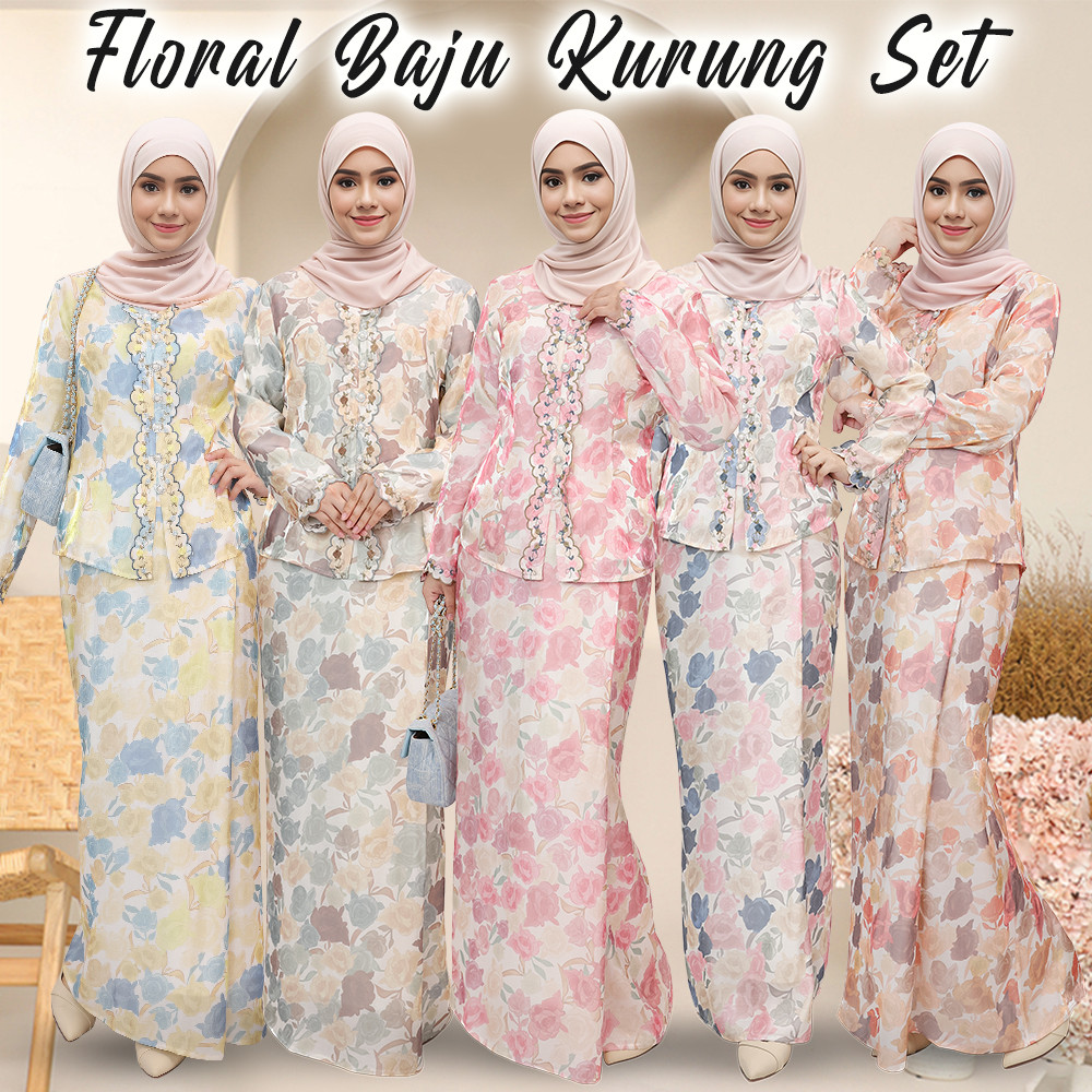 Baju Raya Haji 2025Kebaya Floral Kurung Moden Sulam Satin Baju Kurung Moden Shiny Nursing Friendly Bridesmaids Kurung