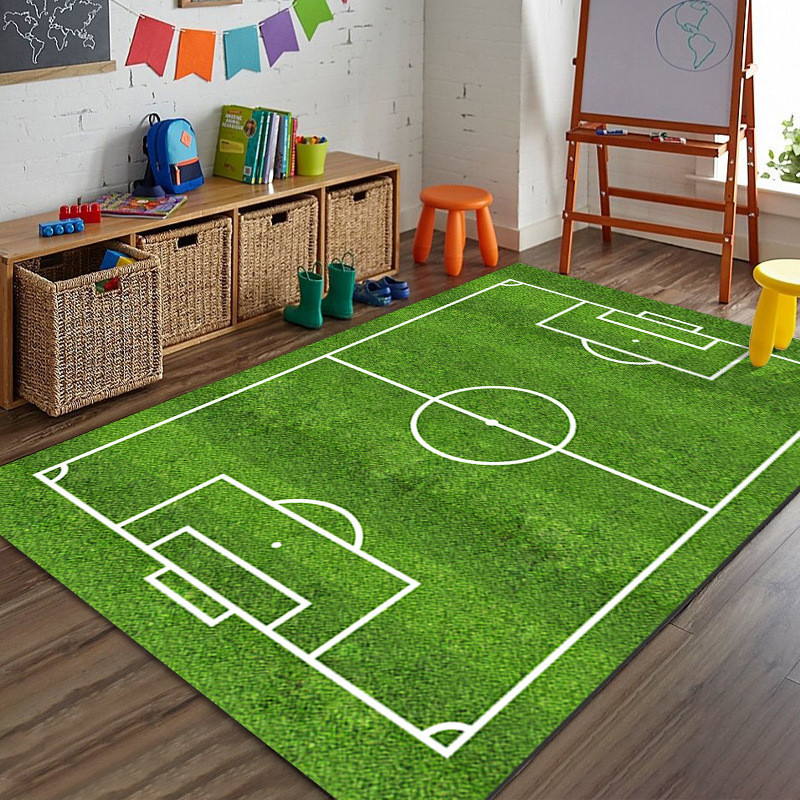 Green Grass Football Stadium Crystal Velvet Carpet Children's Non-slip Game Blanket Living Room Full of Coffee Table Cushion Bedroom Bed Blanket