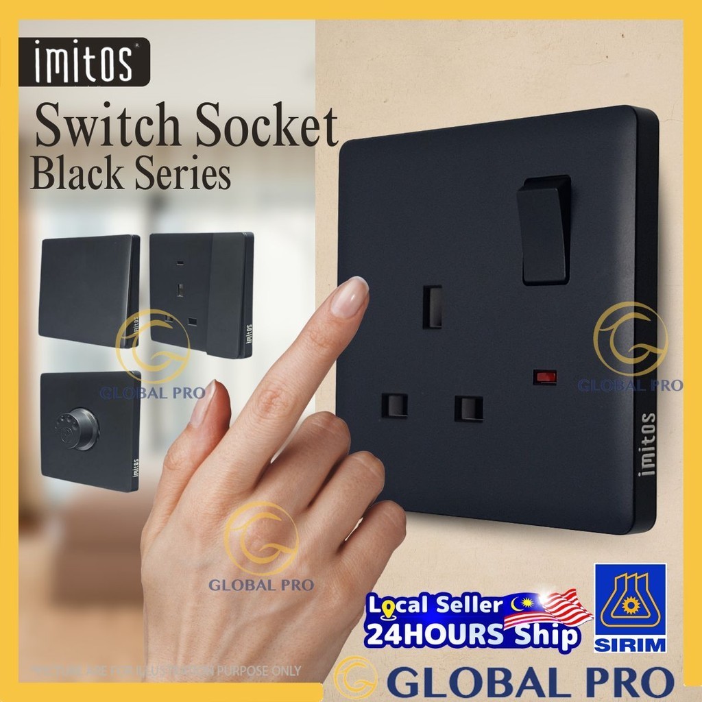 SIRIM IMITOS BR SERIES Full Black Series Switch Socket Switches Wall Socket Black Switch Multi Switch Socket Soket 插座