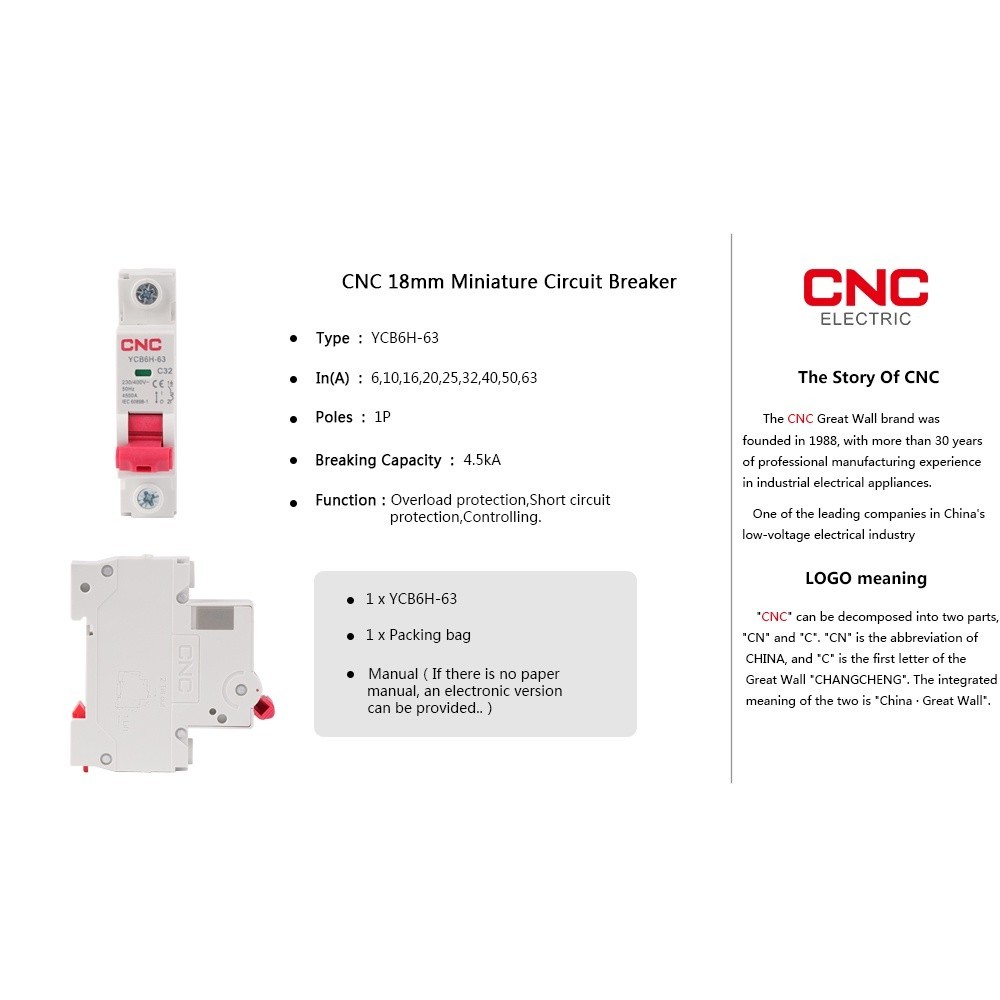 Premium Have CNC YCB6H-63 1P/2P/3P Miniature Circuit Breaker MCB Din Rail Mount Breaking Capacity 6A/10A/16A/20A/25A/... - Image 5