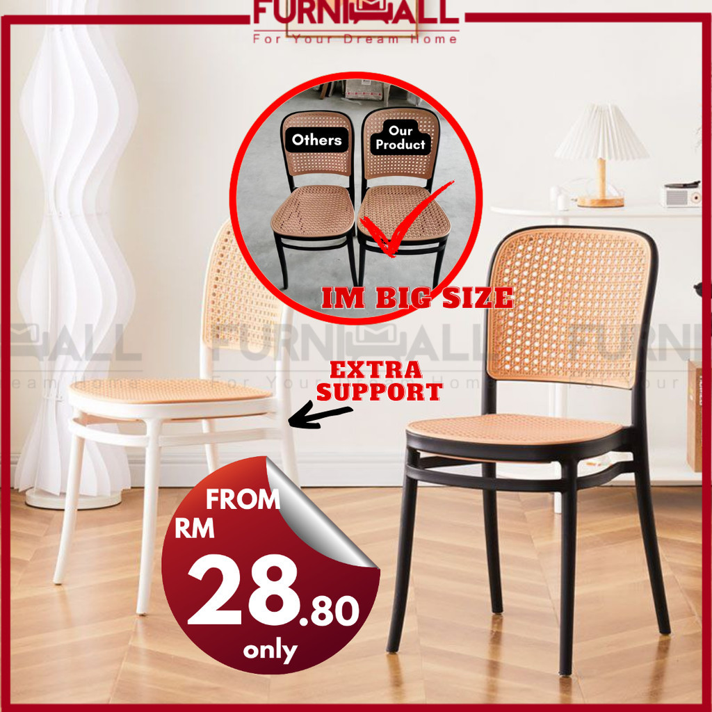 FURNIMALL Nordic Rattan Chair PP Chair Plastic Chair Backrest Chair Restaurant DiningChair Minimalist Outdoor KerusiCafe