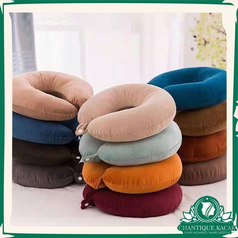 Soft Neck Pillow PP Cotton Suede Cover Rest Travel Comfy Support Commute Office School Cushion Bantal Kereta Leher 车枕