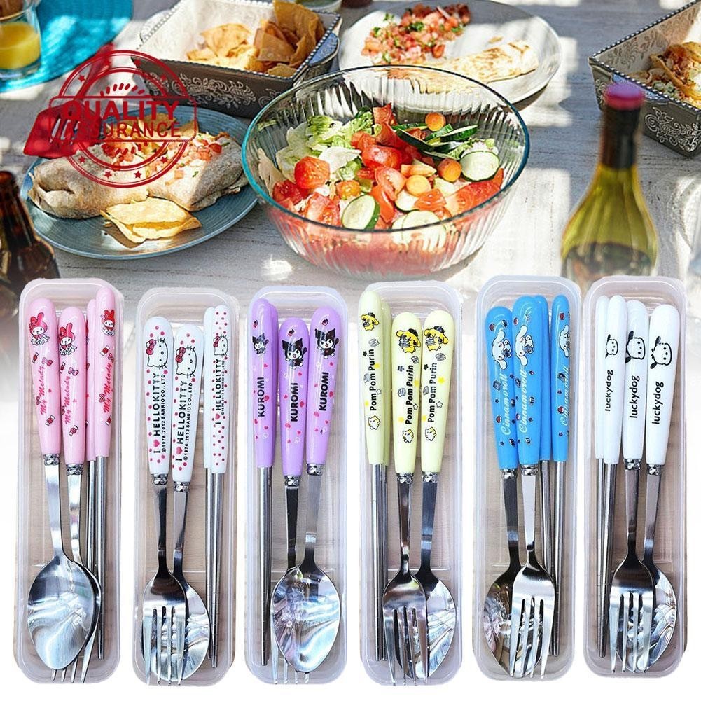 Adorable Cartoon Utensil Set Portable Dinner Plates Sustainable Reusable Metal Cutlery Set