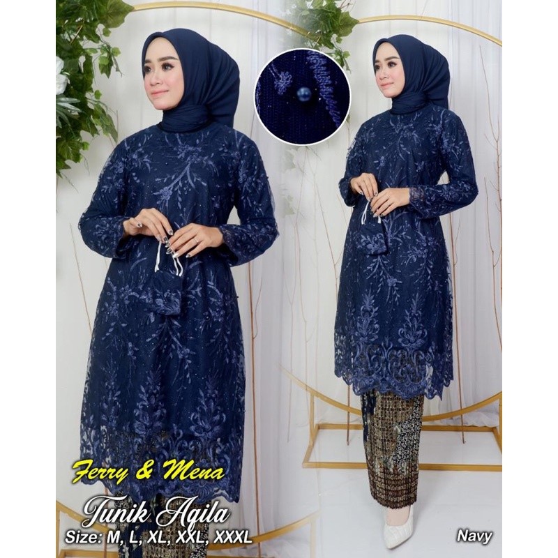 Hiyon Kebaya - Aqila Tulle Tunic Batik Plisket Skirt Simple Modern Women's Party Clothes