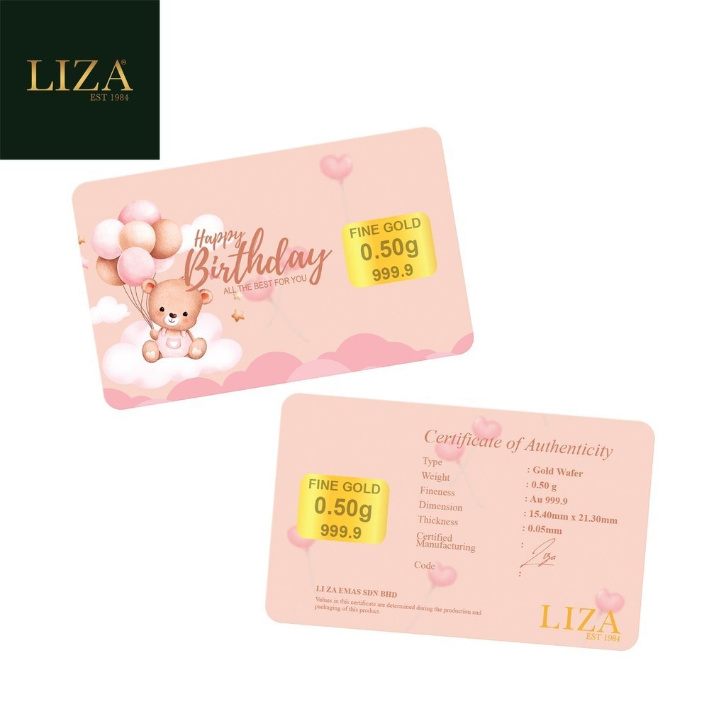 LIZA 999.9 Happy Birthday Bear Gold Bar (0.50g)