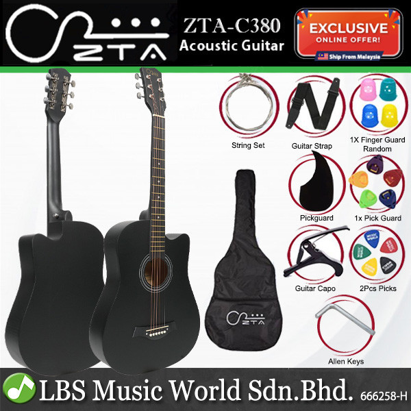 ZTA 38 Inch Acoustic Guitar Cutaway Starter Pack Folk Guitar Package - Natural