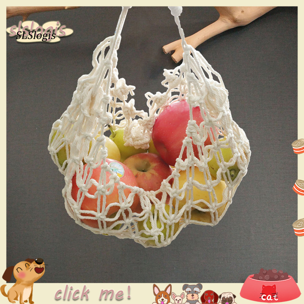 SGW_ Net Bag Large Capacity Handcrafted Cotton Rope Under Cabinet Macrame Fruit Hammock Restaurant Supplies