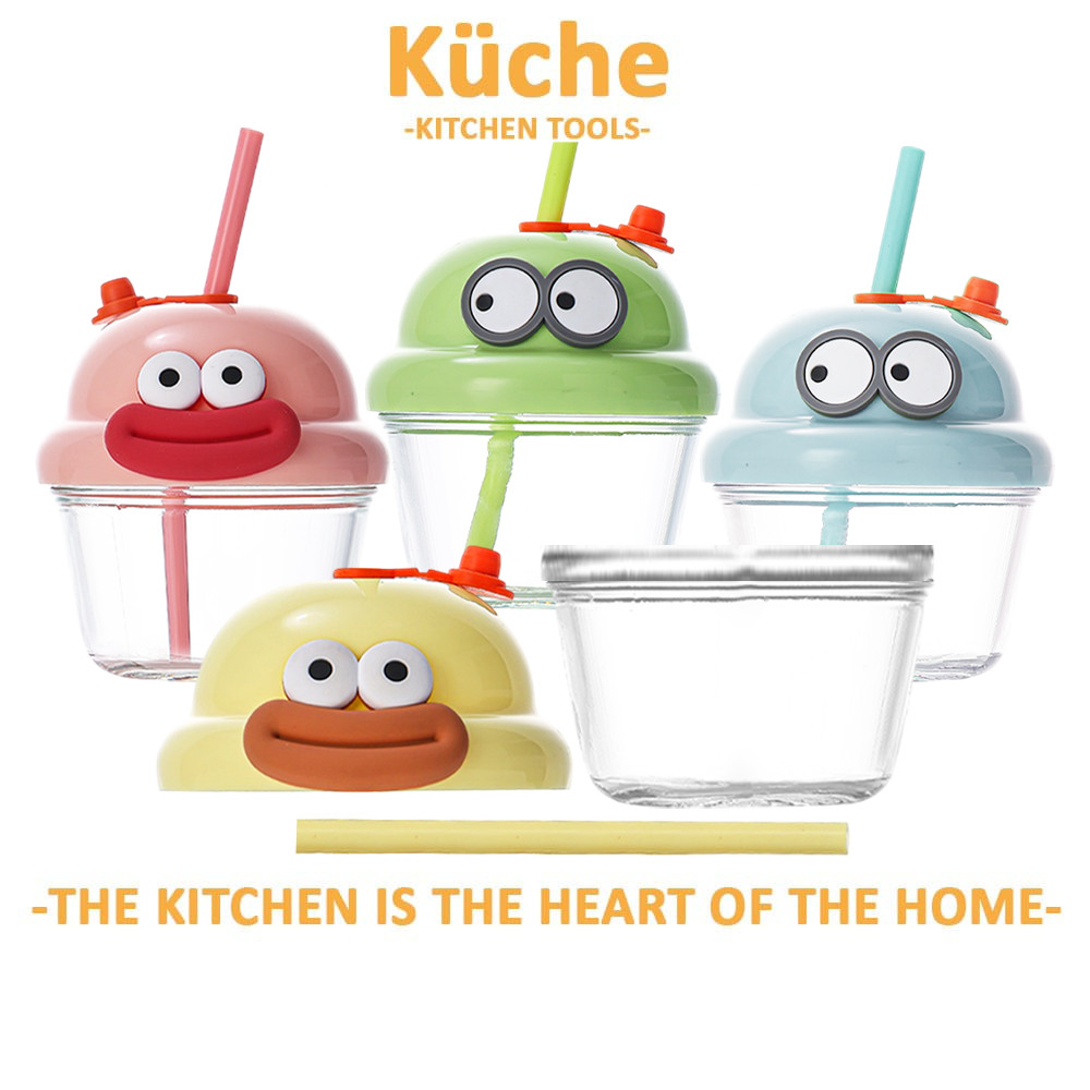 KUCHE [210ml] Cawan DunDun Cute And Unique Design With Funny Big Mouth Cartoon Style Comes With Straw Popular Choice