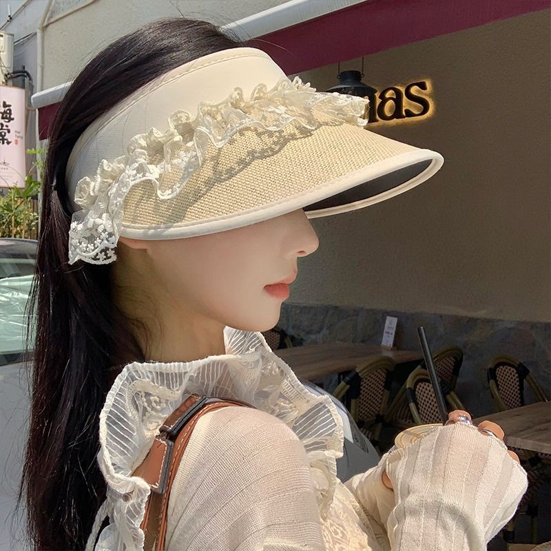 蕾丝空顶防晒帽女夏季2023新款户外大帽檐太阳帽防紫外线遮阳帽子Lace Sky Top Sunscreen Hat for Women Summer 2023 New gn0gt393.my20250815