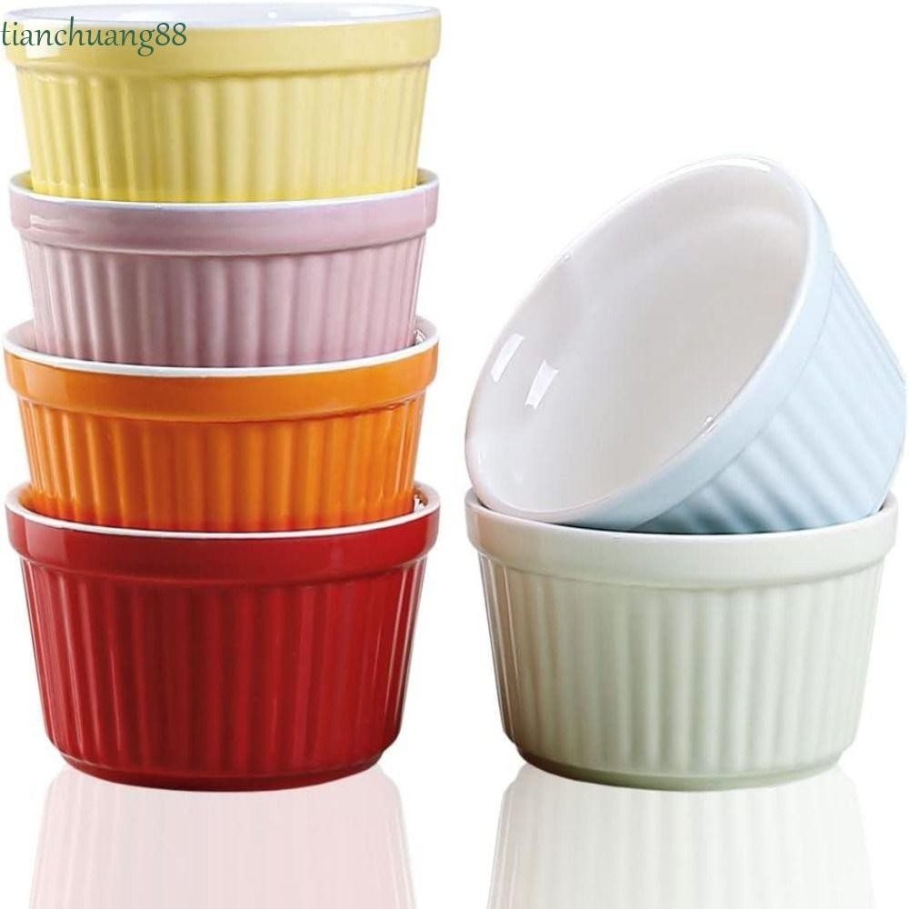 TIANCHUANG 4Pcs Ramekins for Baking, Colorful Ceramic Souffle Cups, Dishwasher-Safe Oven Safe Mini Various Sizes Condiment Dish Desserts