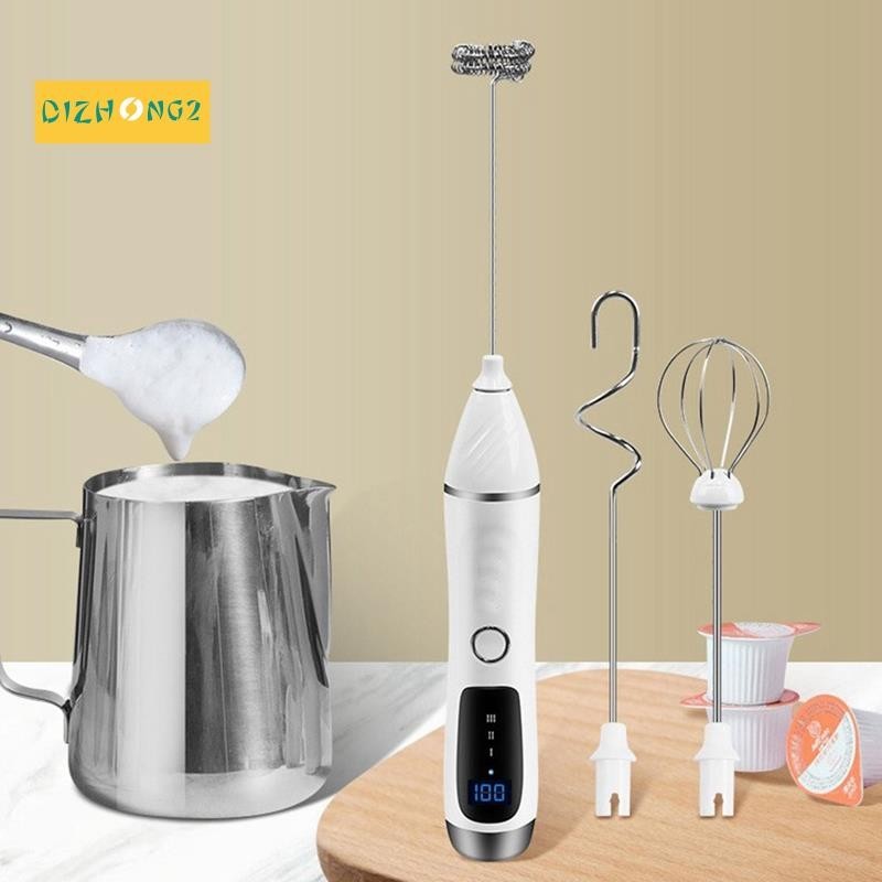 Handheld Milk Frother for Coffee, Rechargeable Drink Mixer with 3 Heads 3 Speeds Electric Whisk Coffee Frother for Latte Easy to Use