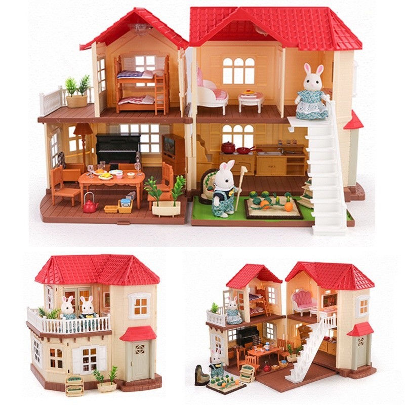 [Forest Villa Children's Day Gift] Simulation Set Villa Toy Forest Animal Family Mini Furniture Model Living Room Bedroom TV Refrigerator Doll House Supermarket Unboxing MLL