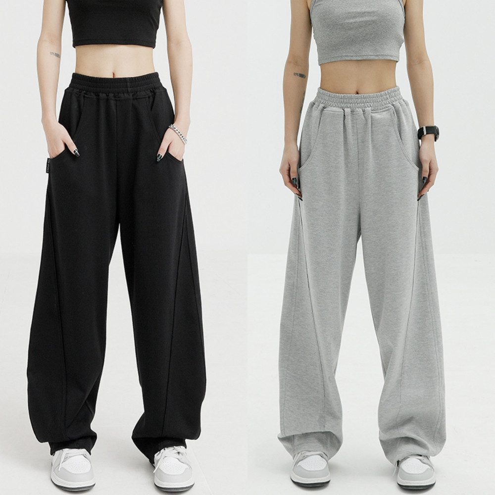 【READY STOCK AT Johor】 Hotgirl⭐Black casual sports pants women's elastic waist design sweatpants pants