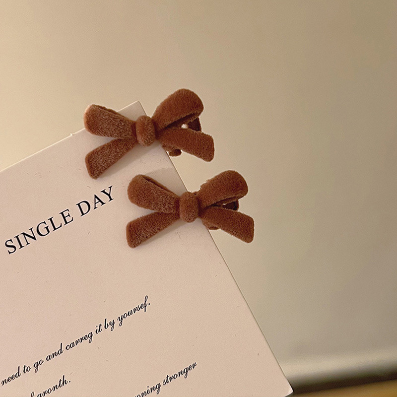 【QXJ】Christmas headgear for women autumn and winter side bangs hairpin CNY red velvet bow hairpin