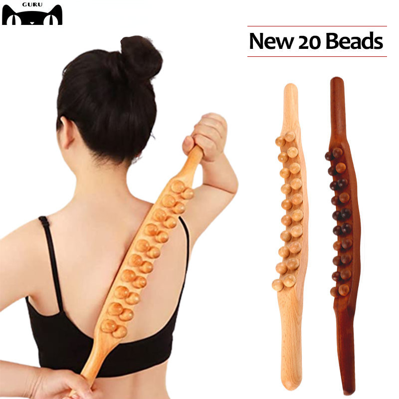 GURU 20 Beads Gua Sha Massage Stick Carbonized Wood Back Scrapping Meridian Therapy Wand Muscle Relaxing Body Massager Guasha