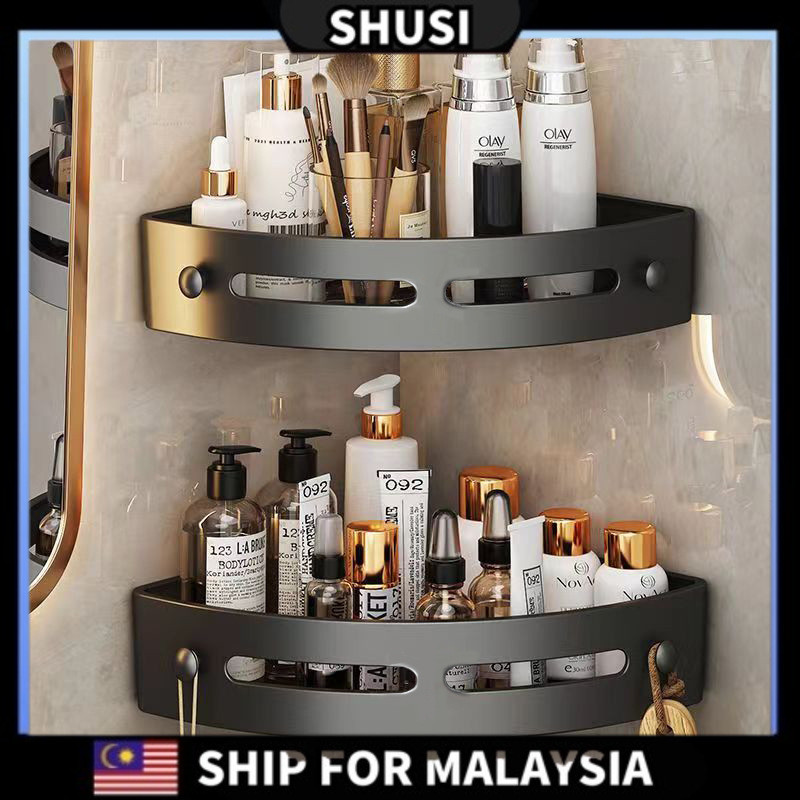 SHUSI Bathroom Shelf Toilet Storage Rack Corner Rack Wall Mounted Multipurpose Shelf Organizer Rak Bilik Mandi