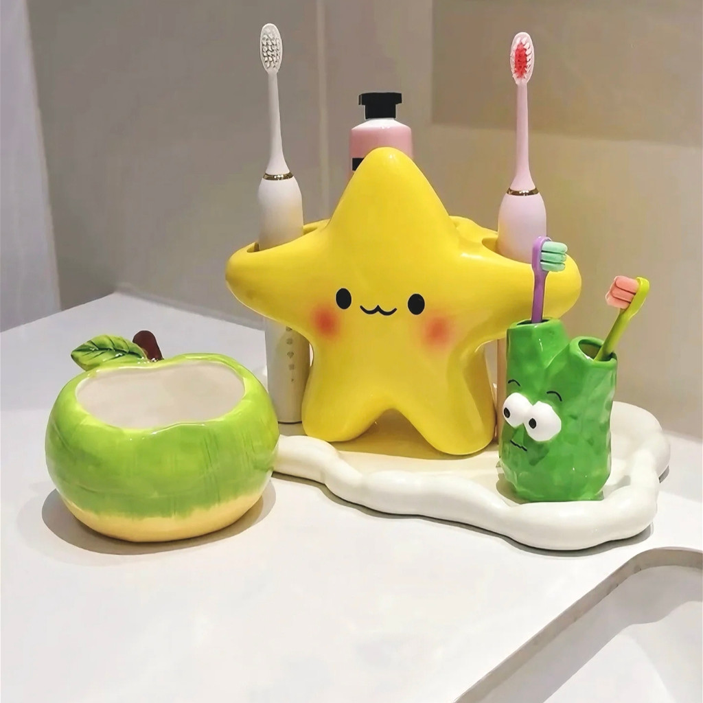 Cute Star Style Toothbrush Rack Ceramic Toothpaste Holder Family Couple Bathroom Creative Toothbrush Holders