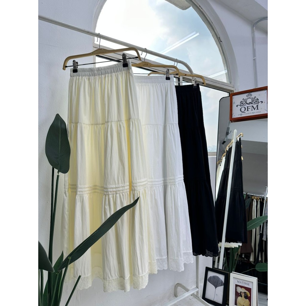 QFM Helena Skirt Labuh Kembang A-Line (218) Poly Cotton Berlapik | Skirt Lining Muslimah Cantik | Ready Stock