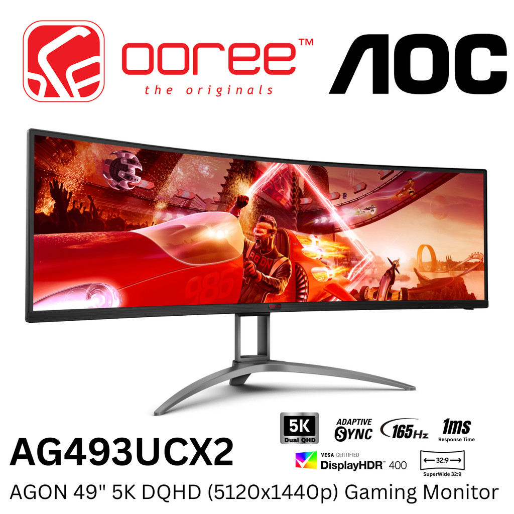 AOC 49" AGON AG493UCX2 5K DQHD (5120x1440@165HZ) CURVED VA SUPERWIDE GAMING MONITOR (4MS, INPUT: HDM