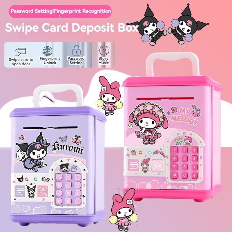 Piggy Bank Girl Sanrio Kuromi My Melody Mini Children Atm Safe Money Saving Box Machine Unlock Smart Deposit Machine